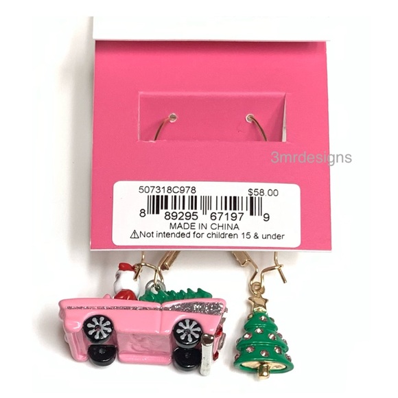 NWT Betsey Johnson 💋SANTA TRUCK Gold Tone Crystal Drop Earrings & Necklace Set - Picture 13 of 13